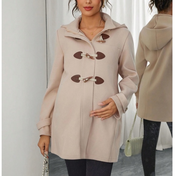 Maternity Tan Zip Toggle Hoodie jacket Coat - Picture 2 of 5